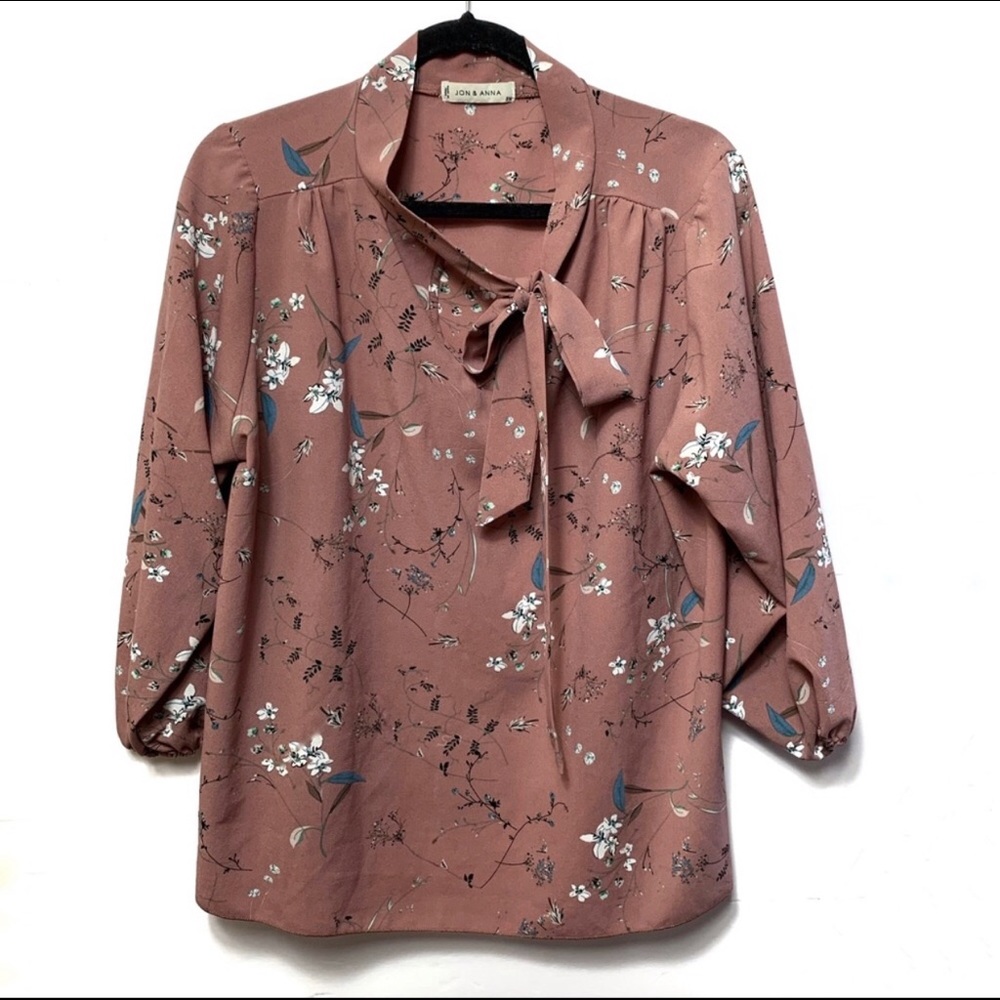 Jon & Anna Pink Mock Neck Floral Blouse 2X